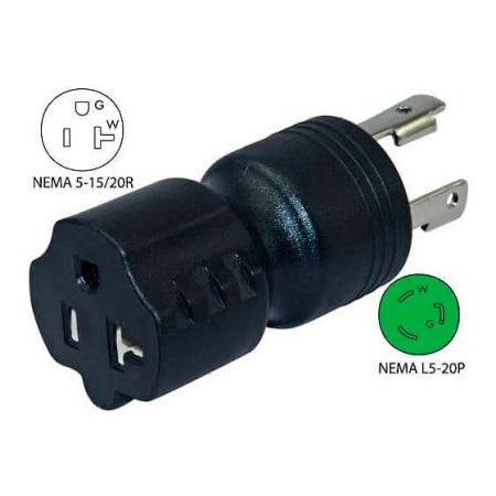 Conntek Plug Adapter, Locking, 5-15/20R, L5-20P, Black 30123-BK